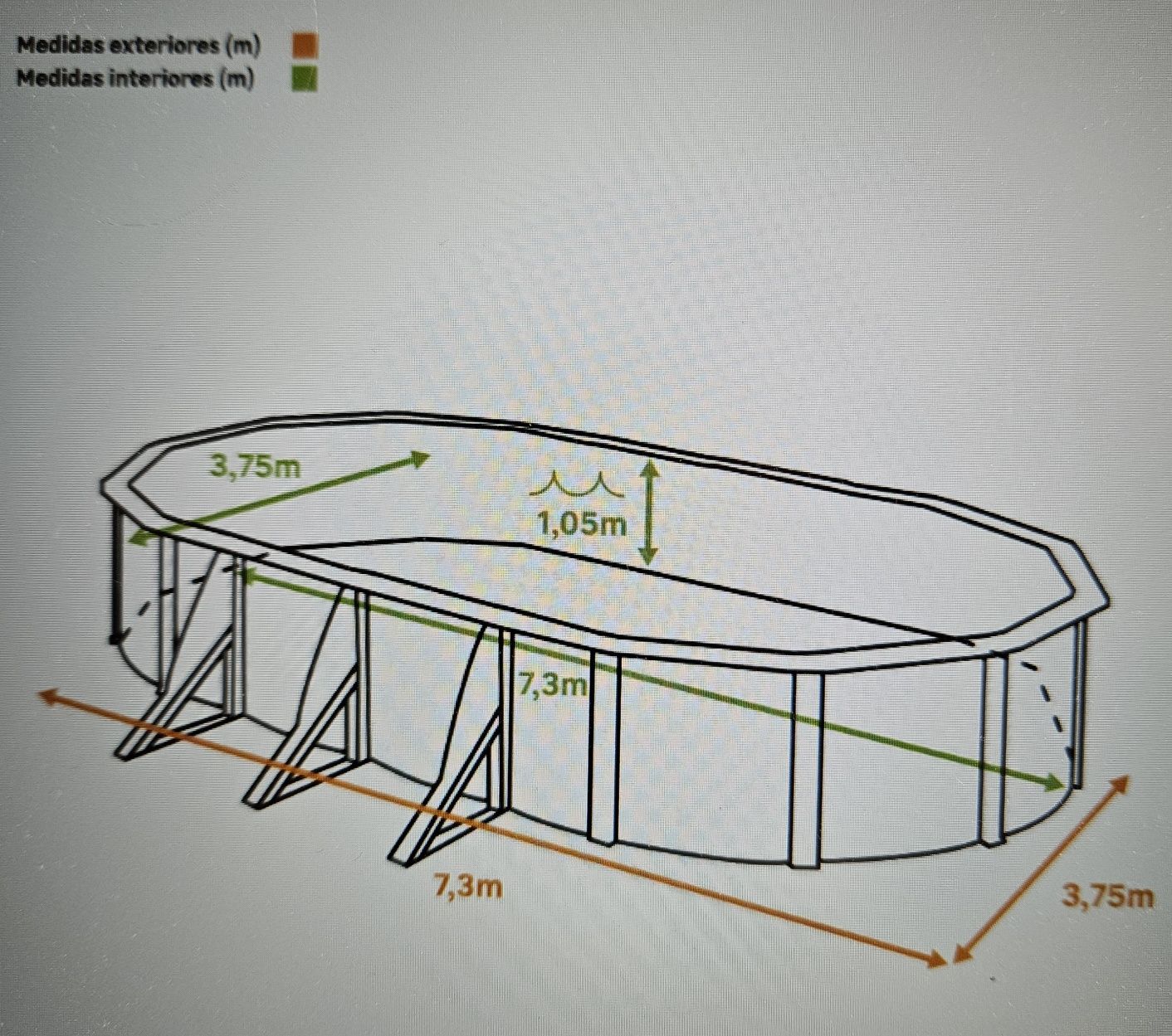 Piscina oval desmontável 7.3x3.6m (SEMI NOVA!)
