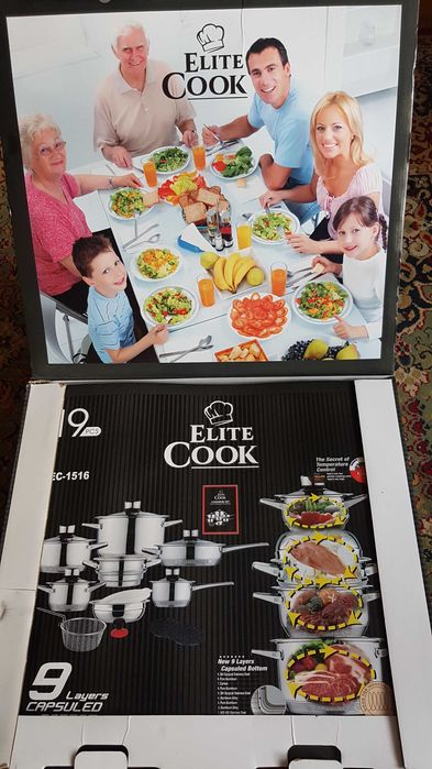 Nowy Komplet Trwałych Naczyń ze stali nierdzewnej 19el. Elite Cook