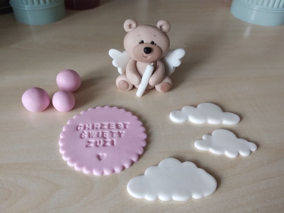 Zestaw dekoracji na tort z masy cukrowej, Chrzest Święty