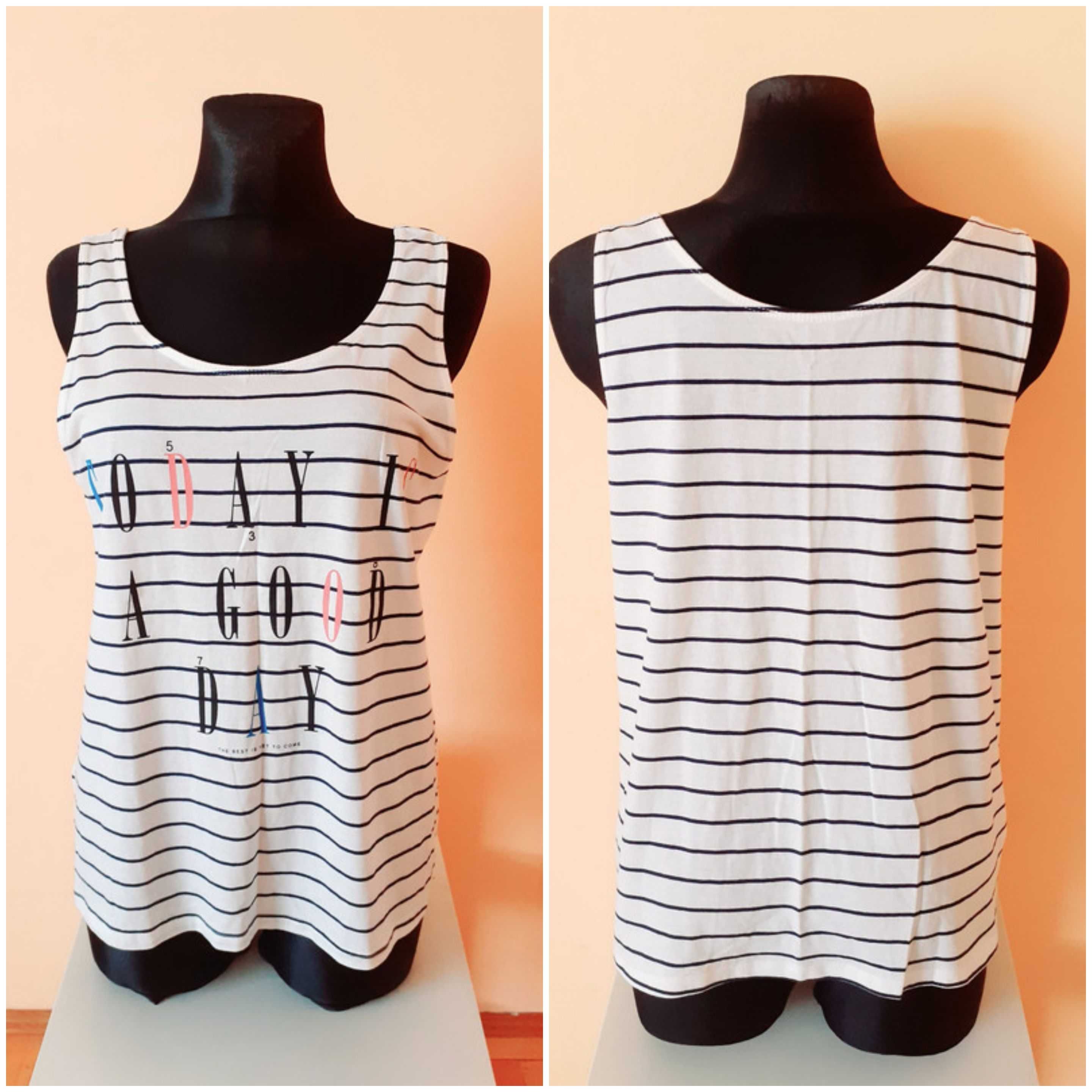 40 42 Nowy top T-shirt bluzka długi biały paski napis bawełna Mango