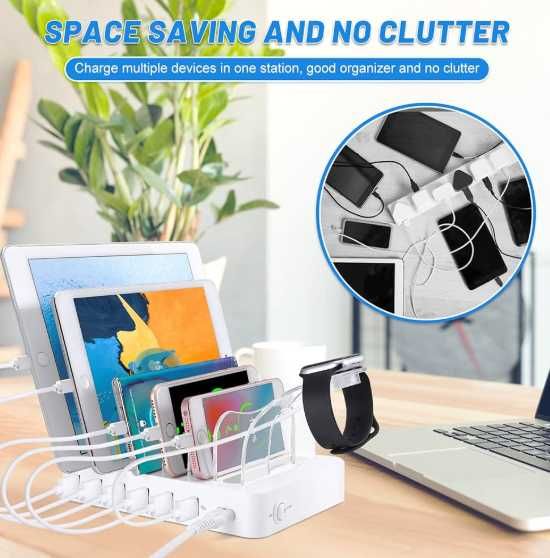 PRITEK Stacja ładująca 8szt krótkie kable do ładowania 60W 6portów USB
