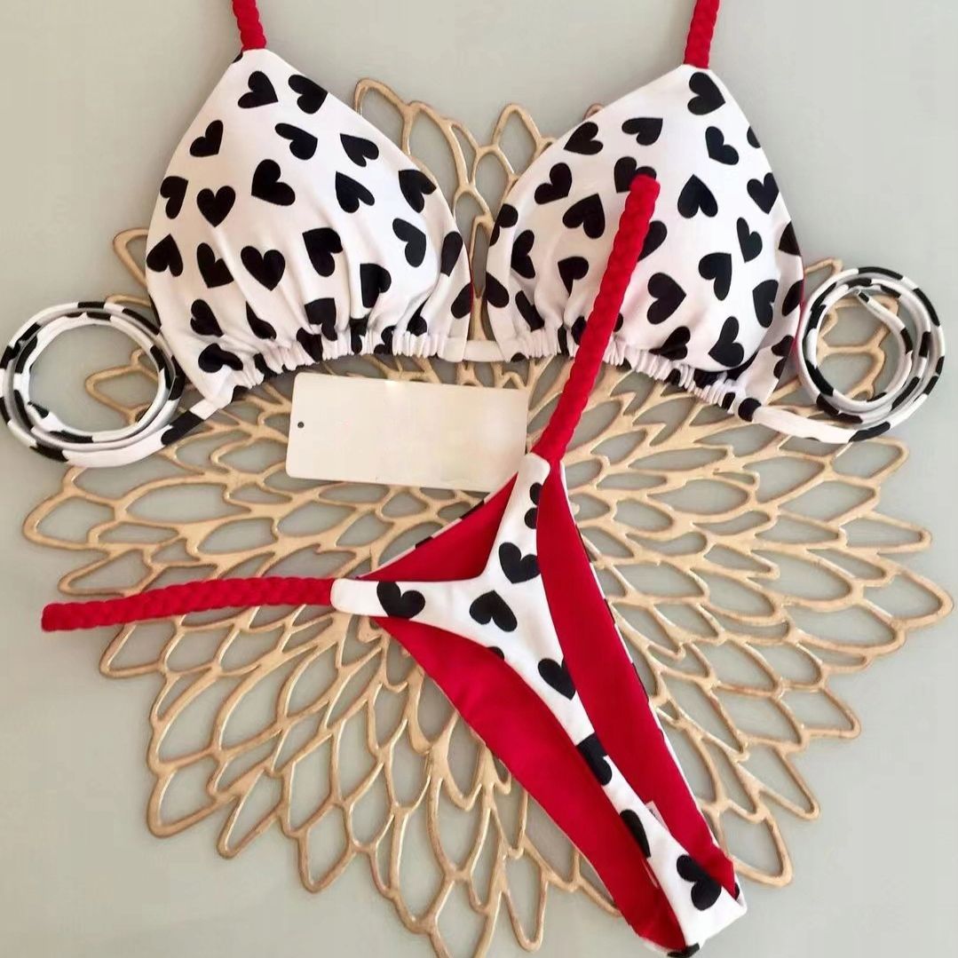 Dwuczęściowy Strój Kąpielowy Mikro Bikini Sexy Stringi w Serca - M