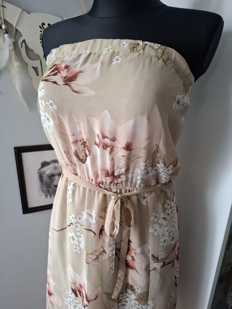 Elegancka sukienka długa maxi bez rękawów rozporek letnia