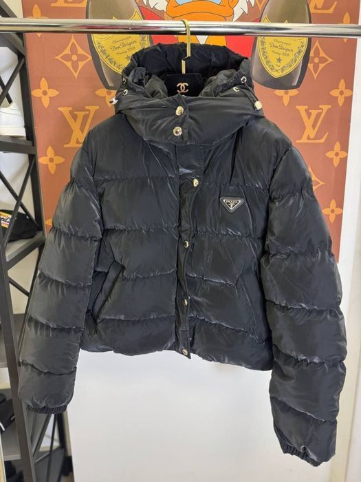Куртка на зиму PRADA Женский короткий черный Пуховик эко пух премиум