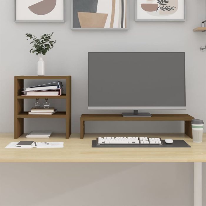 Vidaxl Podstawka Na Monitor, Miodowy Brąz, 81X20X30 Cm, Lita Sosna