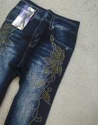 Leginsy legginsy spodnie damskie imitacja jeans nowe cyrkonie XS s m