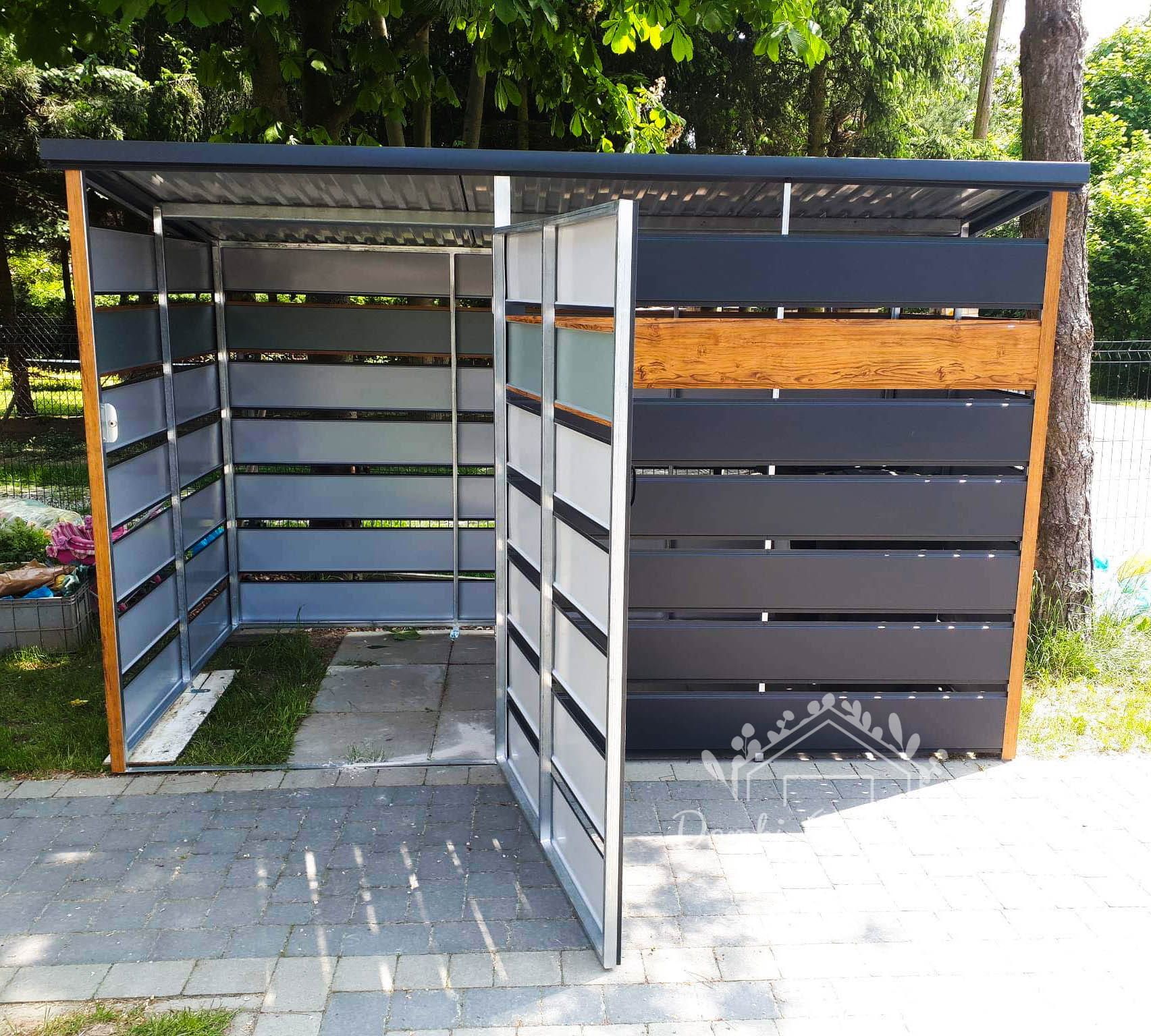 Wiata śmietnikowa 2x1,5 antracyt  drewnopodobny Schowek ogrodowy ID418