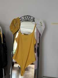 Żółte body musztardowe na ramiączkach bluzka