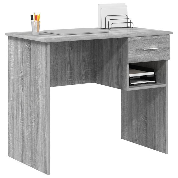 Biurko minimalistyczne szare Sonoma z szufladą 90x49.5 cm