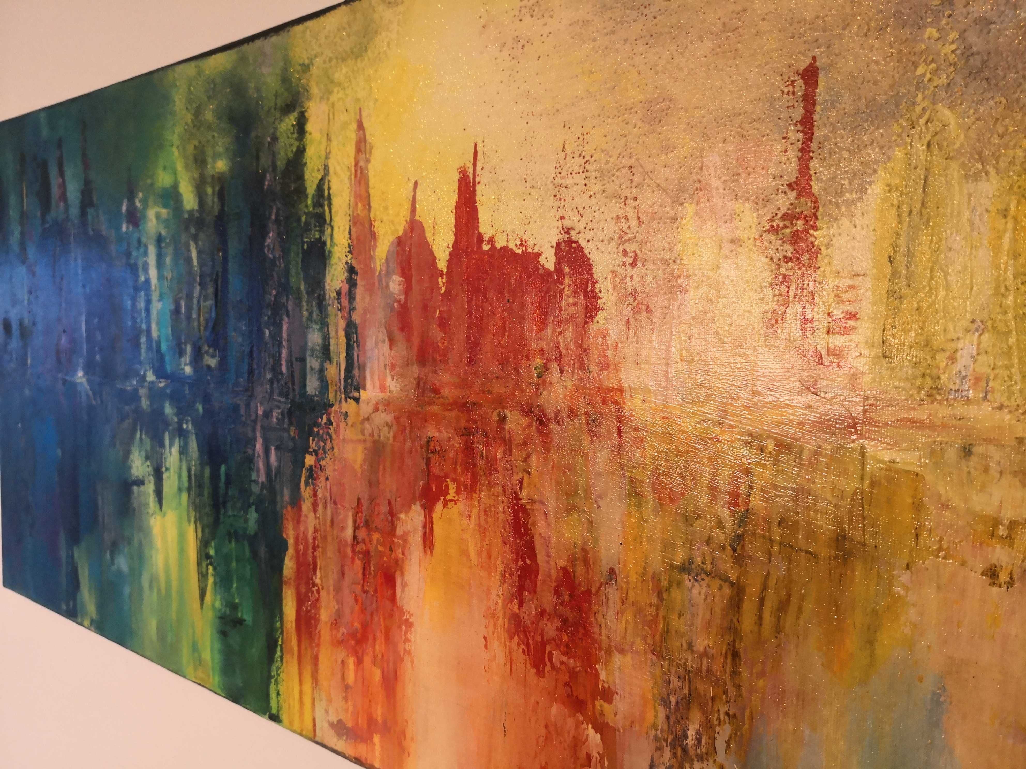 Obraz Abstrakcja (120x40 cm) ręcznie malowany na płótnie (Akryl)