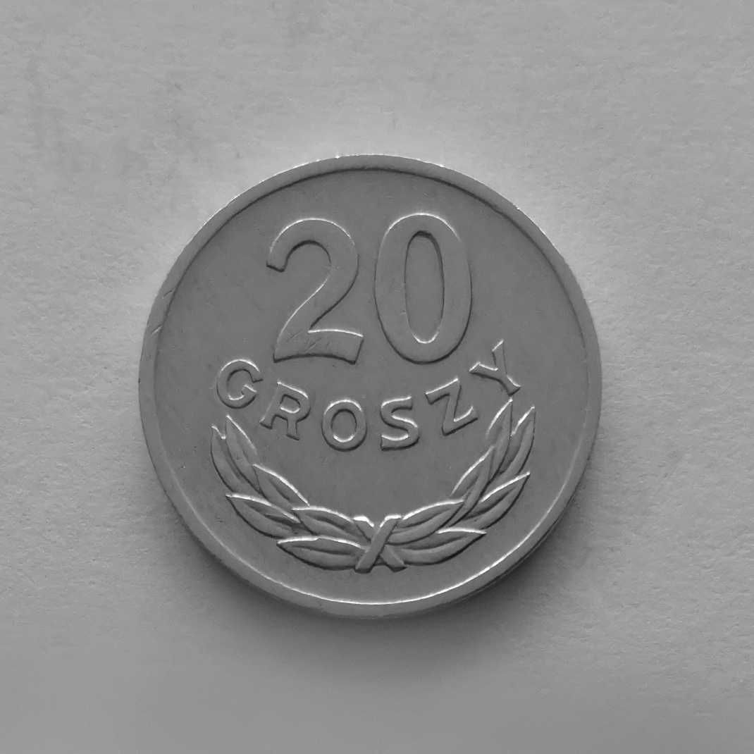 Moneta PRL 20 groszy 1976r.Al.Stan okołomenniczy.
