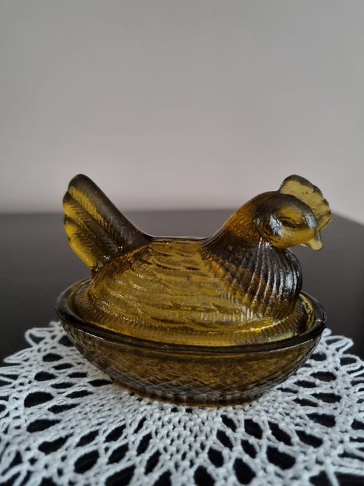 Szklana kurka bursztynowa miodowa kura