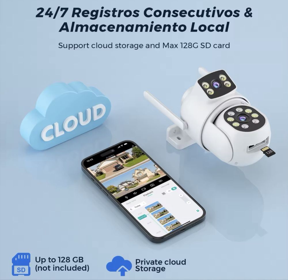Podwójna kamera zewnętrzna obrotowa WiFi 10MP do monitoringu alarm