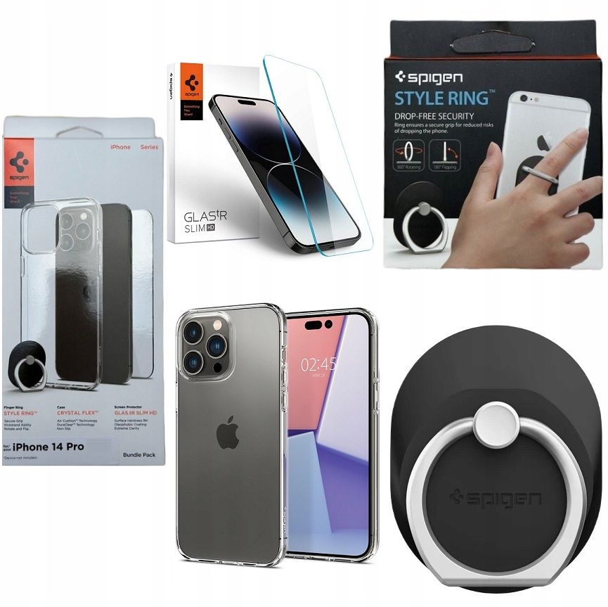 Spigen Szkło Case Etui Do Iphone 14 Pro + Ring Pierścień Uchwyt