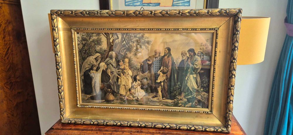 Obraz barwna litografia "Chrystus błogosławiący dzieci" Julius Hübner
