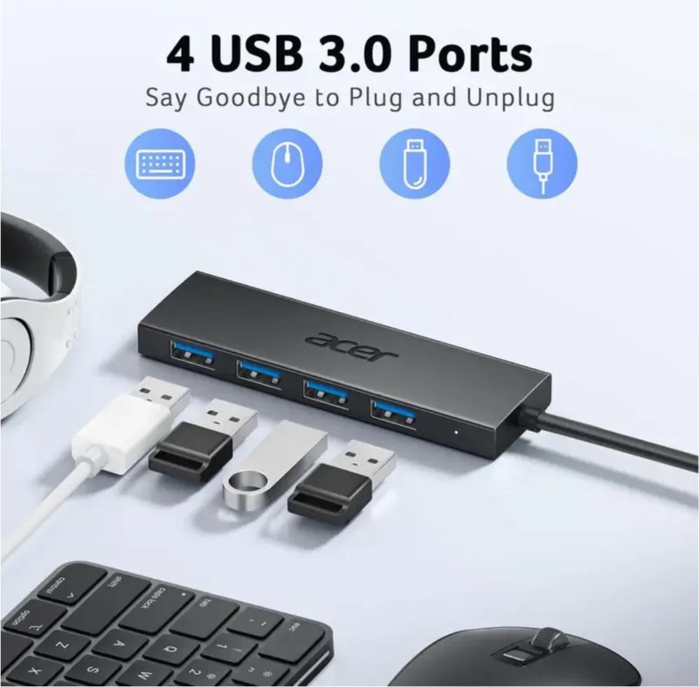 USB C ХАБ Acer 5-в-1 — Розгалужувач Type-C на 4 USB 3.0