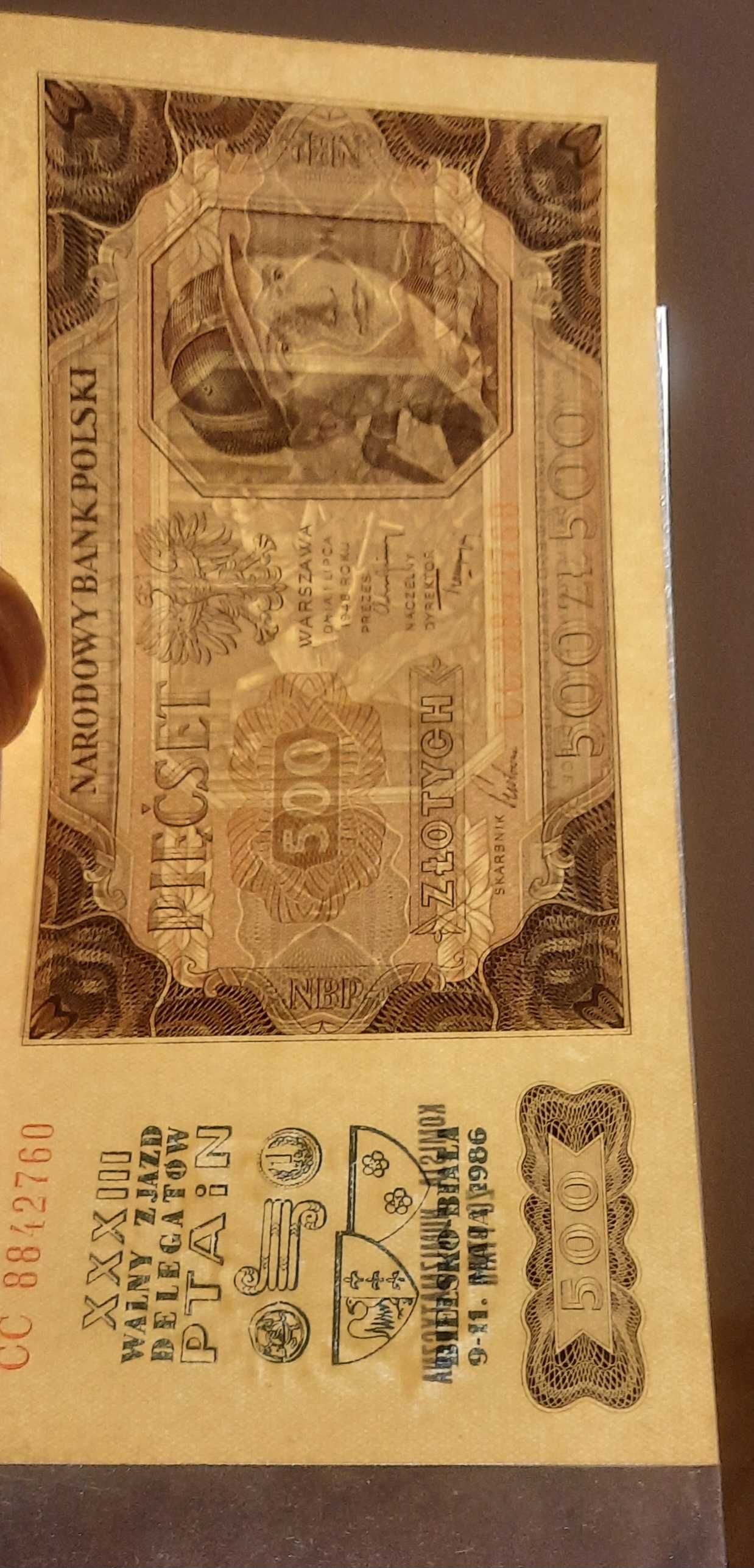 Banknot 500 zł 1948 r seria CC 884... UNC- z nadrukiem