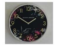 Zegar Ścienny Czarny w Kwiaty 30cm
