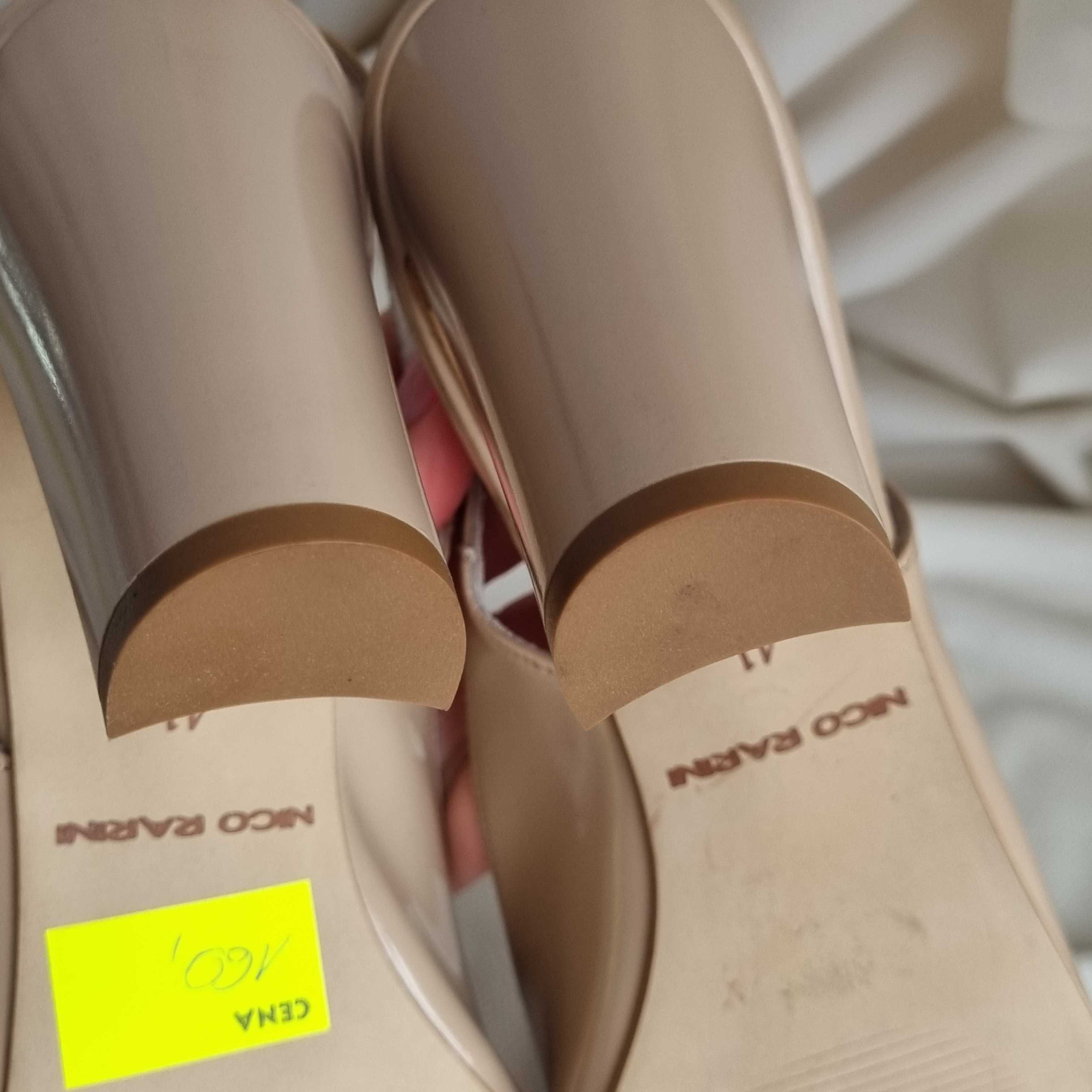 Damskie skórzane czółenka Nico Rarini typu sling back na słupku r. 41
