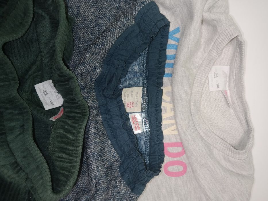 ZARA r.104 zestaw, komplet, spodnie, bluza, sukienka 3szt.