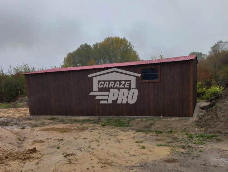 Garaż blaszany 4x8 Brama + okno + drzwi drewnopodobny GP235