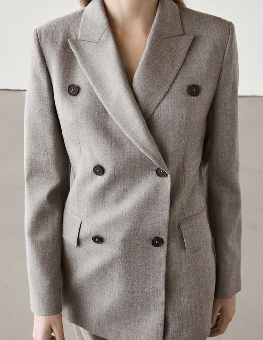 Nowa marynarka Massimo Dutti 100 % wełna norkowa chłodny beż 34 XS