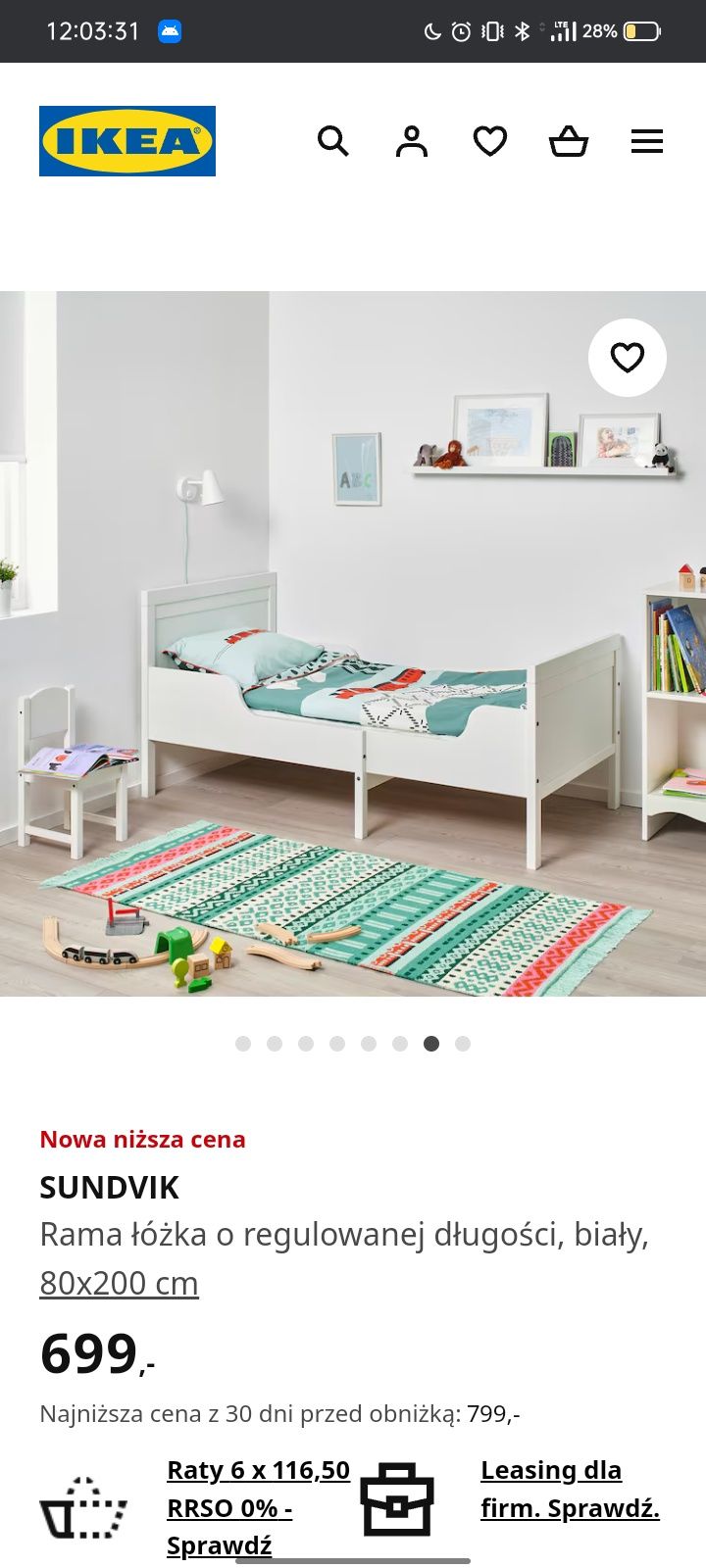 Rama łóżka o regulowanej długości IKEA SUNDVIK