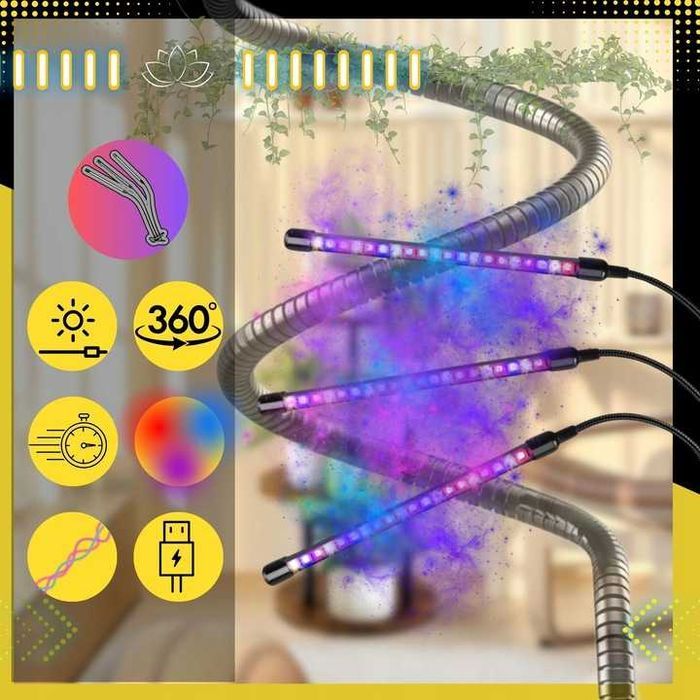 LAMPA DO ROŚLIN 3X Do Uprawy Wzrostu Oświetlenie Żarówka LED Grow TIME