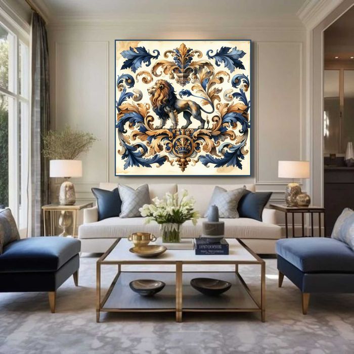 Grafika z liśćmi akantu - Francja XVIII wiek  - 100cm x 100cm