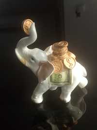 Figurka porcelanowa słoń z dolarami vintage