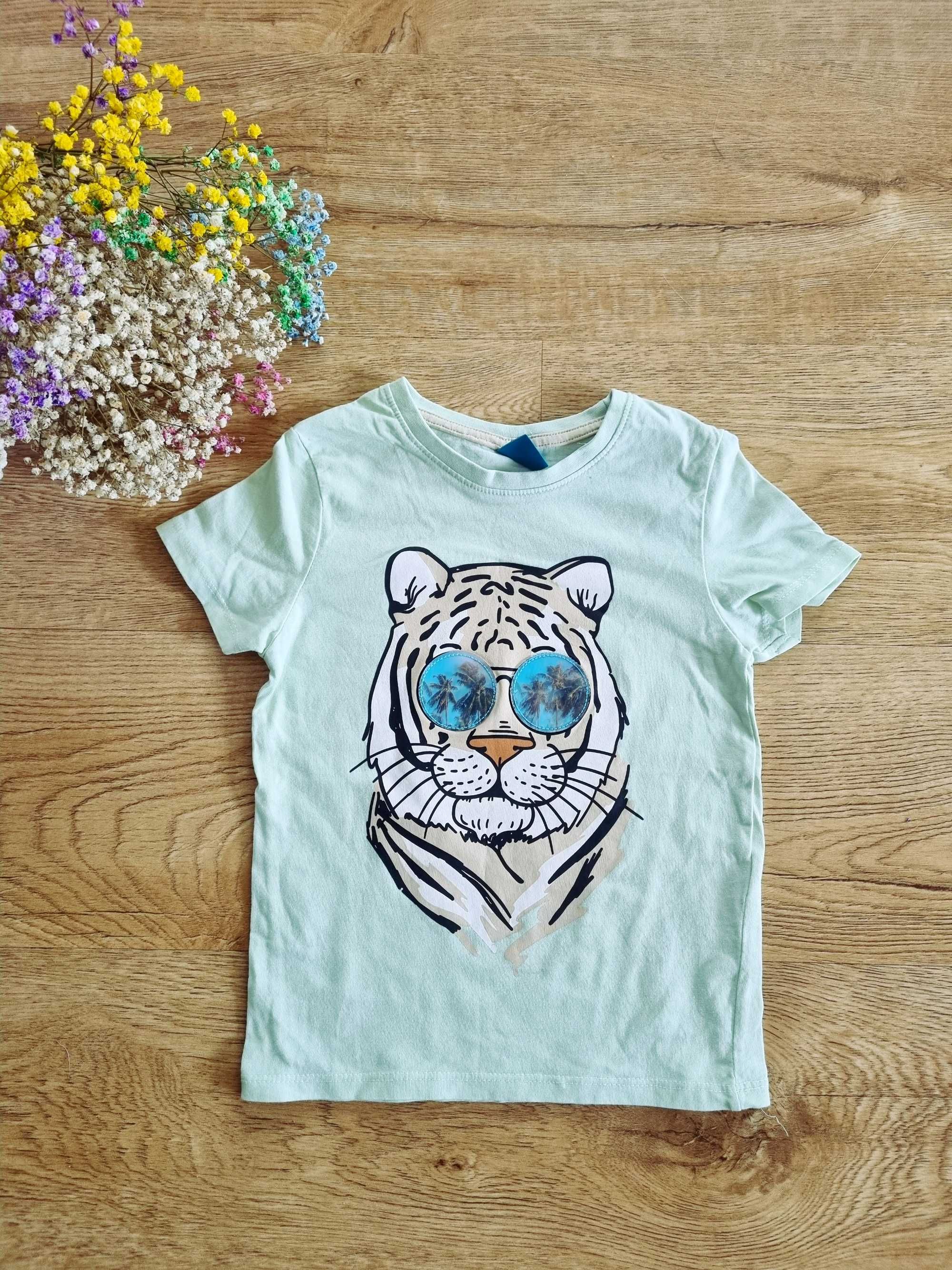 Koszulka t-shirt z krótkim rękawem zielona miętowa z tygrysem 104