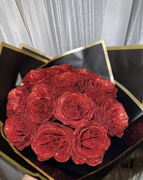 Wieczna róże wieczny bukiet brokatowe świecące 12 róż brokatowych