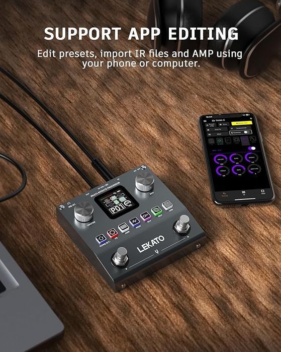 Lekato – Procesor Gitarowy Z Efektami, 80 Presetów, Bt, Otg