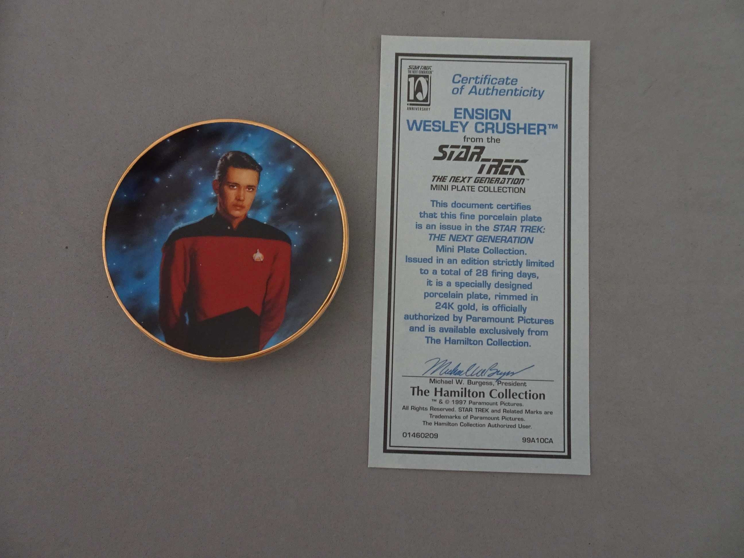 Prato Star Trek Ensign Wesley Crusher com certificado de autenticidade