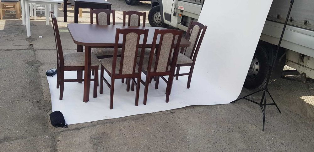 Nowe : STÓŁ + 6 KRZESEŁ, Orzech + cappuccino , dostawa cała POLSKA