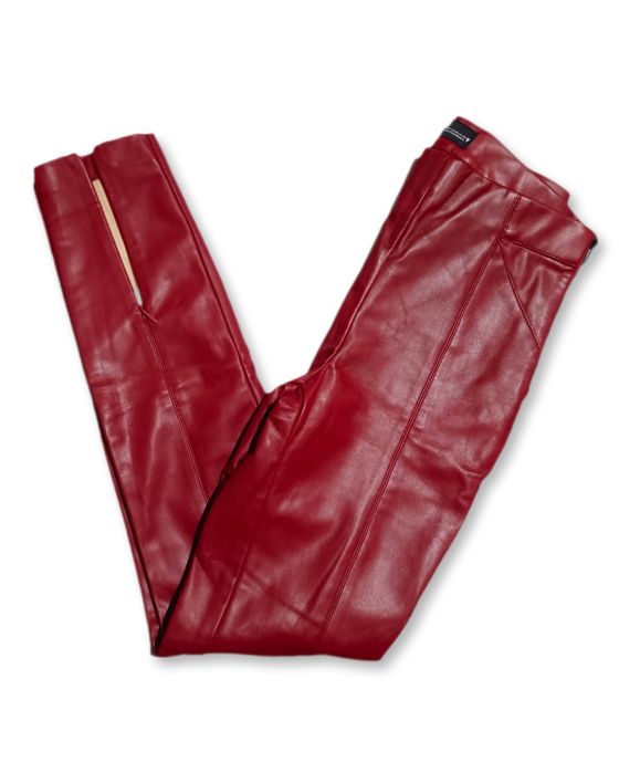 Czerwone skórzane spodnie high waist skinny rurki romantic alternative