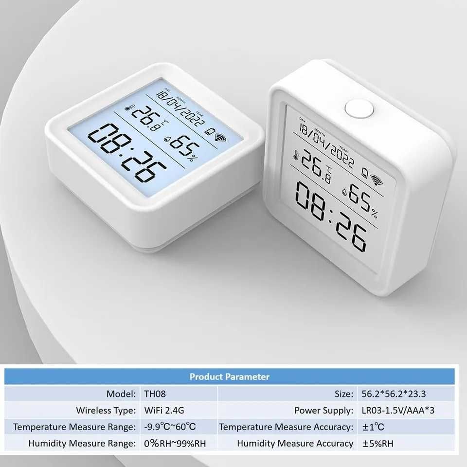 Czujnik temperatury i wilgotności zegar data podświetlenie Smart WiFi