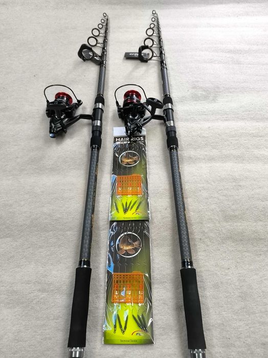 Zestaw 2x Wędka telecarp 3.6m + 2x Kołowrotek Black Shadow + Przypony