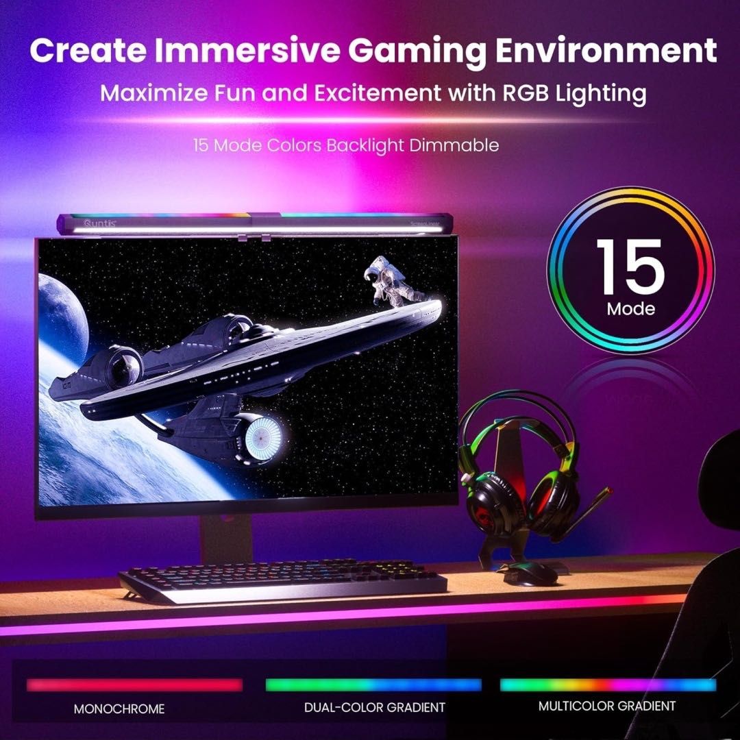Quntis 51 cm lampa LED z ekranem PC RGB komputer USB lampa biurkowa
