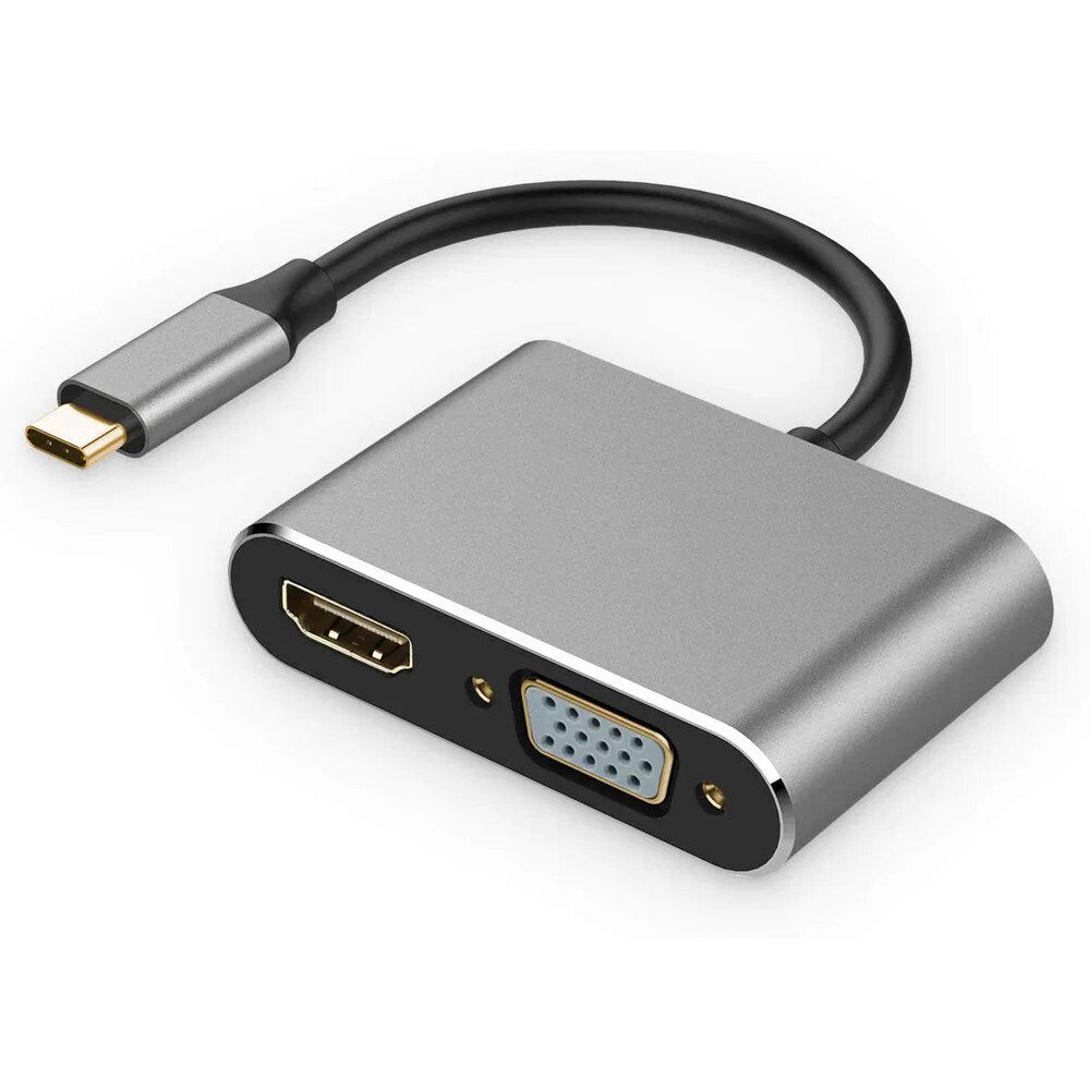 Перехідник 4k usb-c hub pd + hdmi + vga + usb adapter 4 in 1