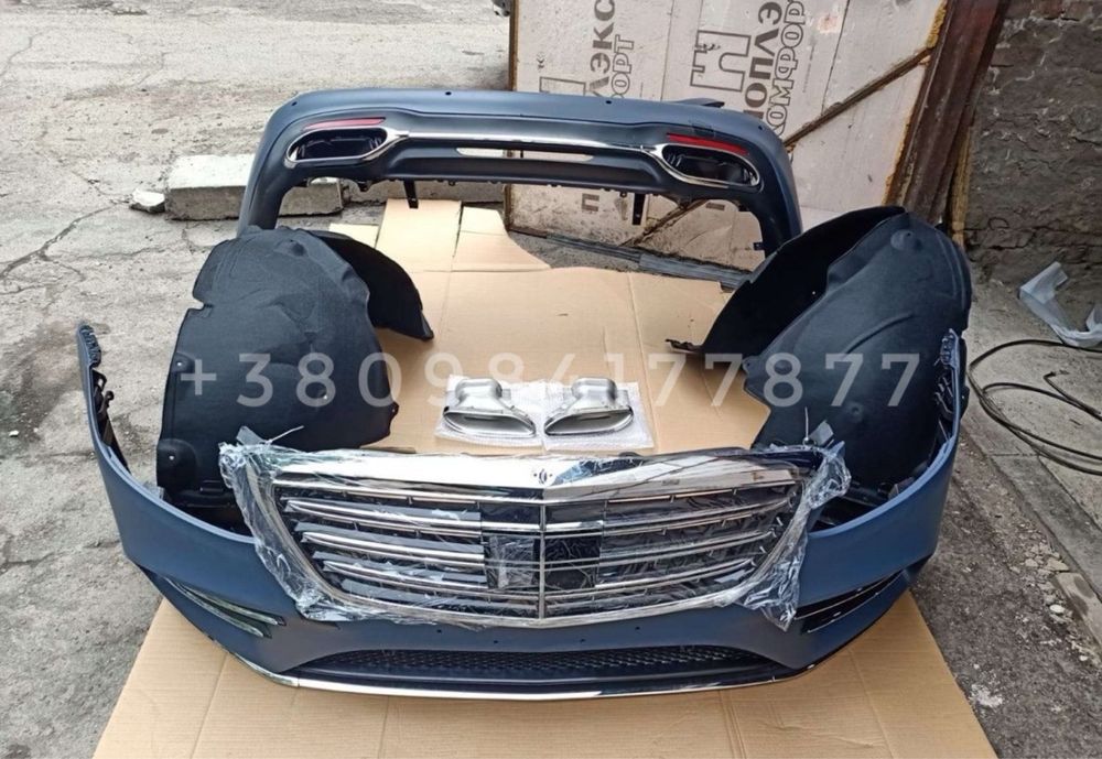 Бампер передний w222 AMG рестайлинг обвес решетка S-class