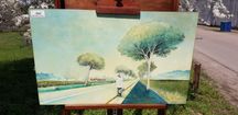Pastelowy obraz ręcznie malowany na desce 50×80 #331 Stylowy Węgrów