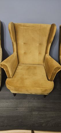 Fotel uszak musztardowy/żółty + podnóżek