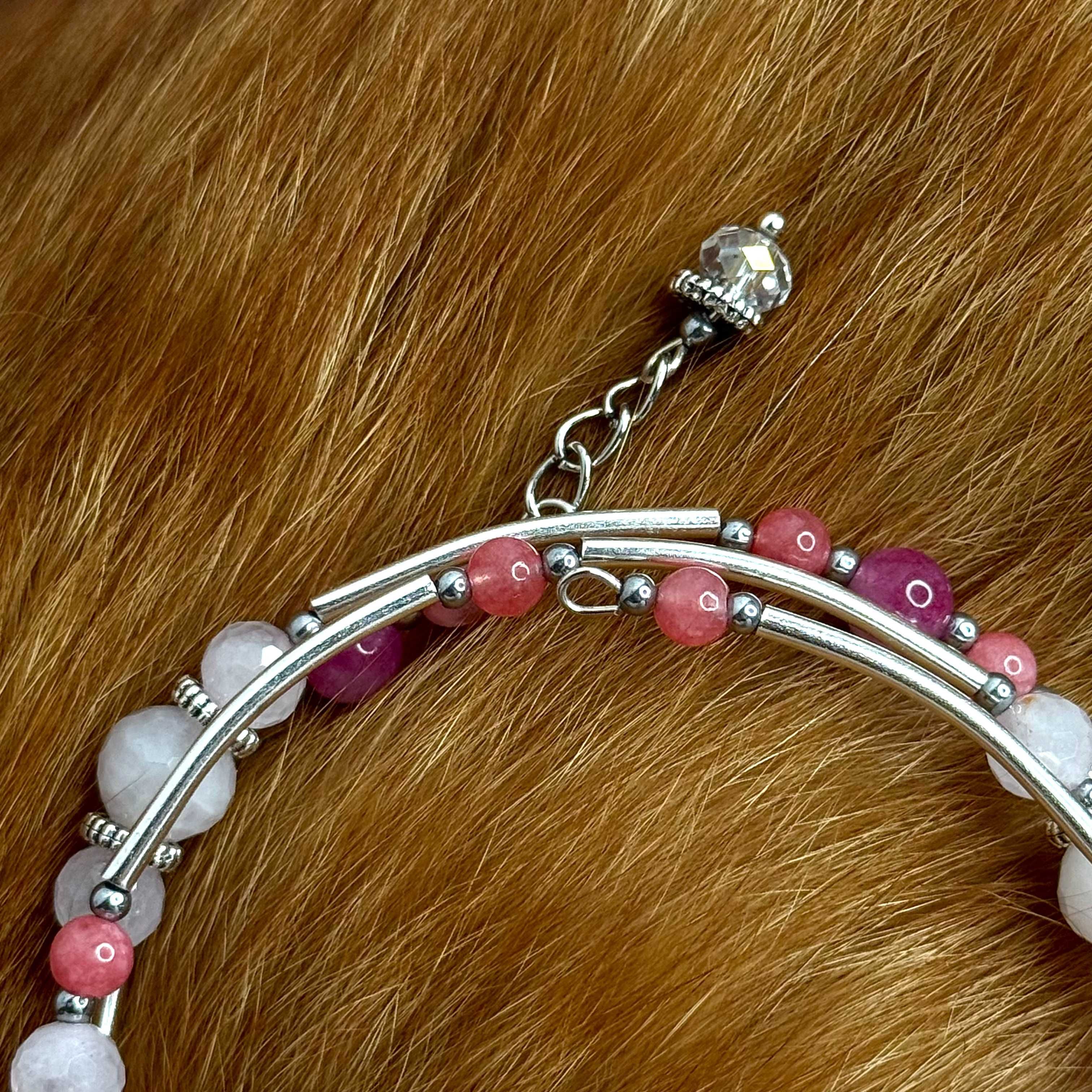 Pulseira de quartzo rosa e quartzo morango - Feito à Mão