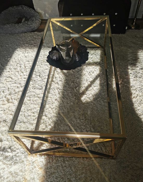 Złoty stolik kawowy chromowany, glamour