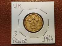 Reino Unido - moeda de 3 pence de 1944 (plantas)