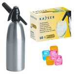 Saturator syfon do wody gazowanej srebrny 1L +10 naboi + 5 kostek lodu