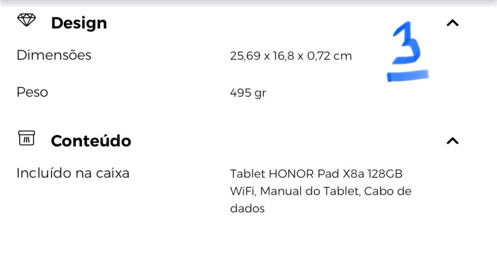 Tablet Honor Pad X8a de 11” com 128 GB Wi-Fi