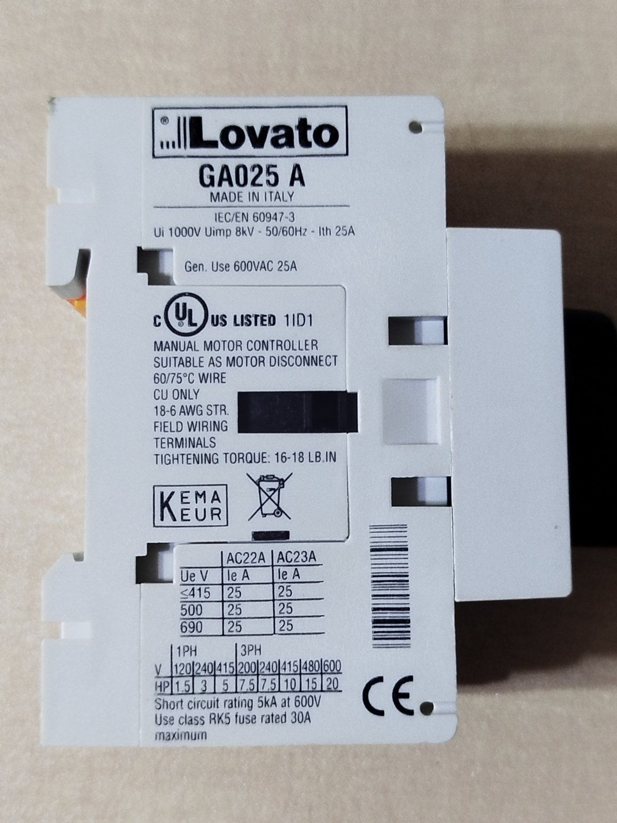 Вимикач навантаження GA025A, Lovato Electric