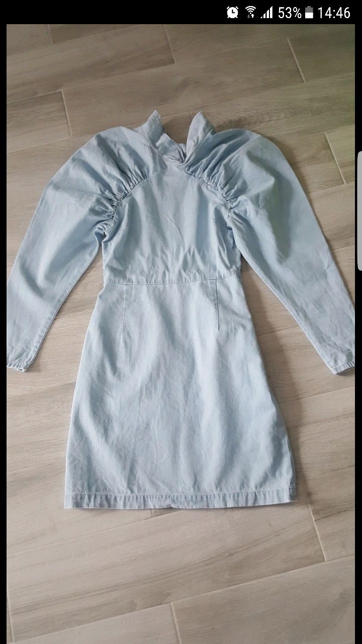 Sukienka NA-KD 32 bufki jeansowa dsins